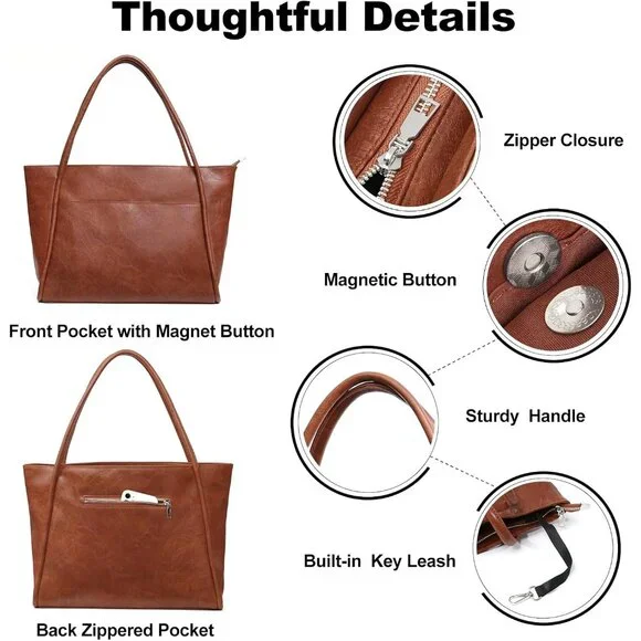 ✨Utenwat Women Brown Large Tote Bag with Zipper Vegan Leather Purse and Handbag